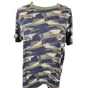 WeSC Conspiracy Unisex Camo Brushstroke Tiger Stripe T-Shirt Brown Green